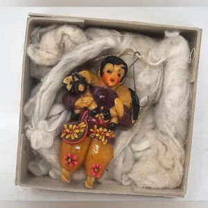 Vintage Handmade Ecuador Folk Art Salt Dough Wall Figurine Ornament Lot Of 3